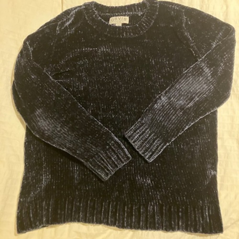 Orvis Navy Blue Chenille crew neck sweater Size L